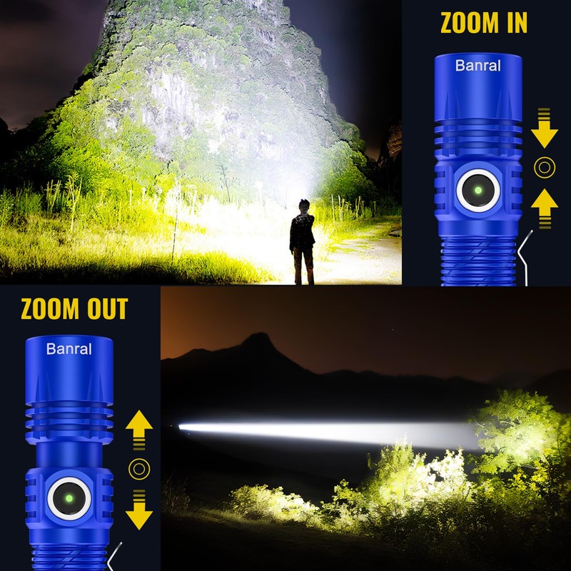 Banral Rechargeable Tactical Flashlights, High Lumens Small Mini USB-C LED
