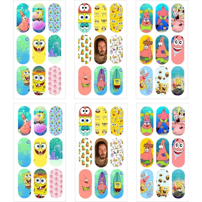 Rainbow decal nails Sticker Nails Tatto Uñas Bob Esponja 6