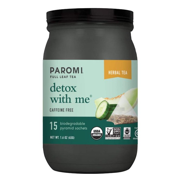 Paromi Tea Organic Detox with Me Caffeine-Free Rooibos Herbal Tea, 15 Pyramid Tea Bags - Non-GMO