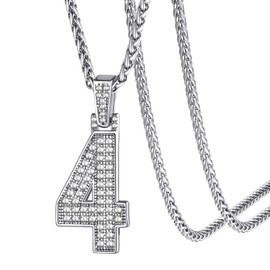 KeyStyle CZ Jersey Number 4 Necklace For Athletes, Crystal Numbers Chains Pendant For Baseball Players