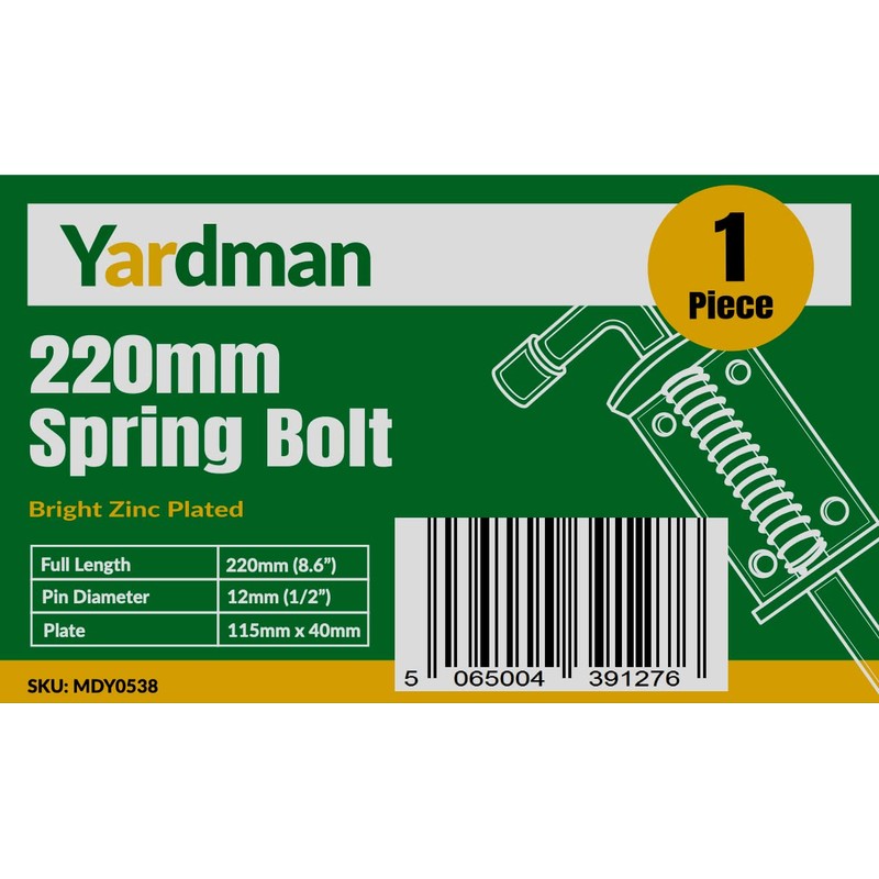 YARDMAN 220mm Spring Loaded Bolt – 1-PCE Bright Zinc Plated