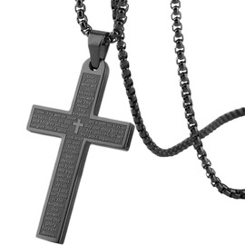 KITUREK Cross Necklace Pendant Car Mirror Hanging Accessories, Stainless Steel Cross Car Rear View Charm with Bible Verse for Car, Truck, Home, Hanging Cross Car Ornament for Men Women (Black)
