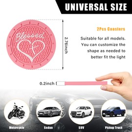 Dickno 2PCS Car Cup Holder Coaster, 2.76 Inch Blessed Cross and Heart Christian Drink Mat, Soft PVC Non-Slip Shockproof Insert Cup Coaster for Women Girls, Interior Car Accessories (Pink)