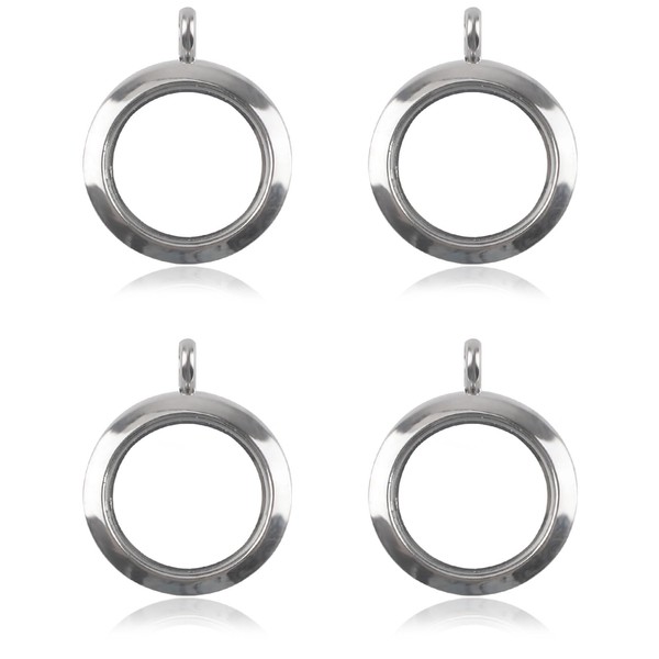 WANDIC Silver Photo Charms, 4 Pcs Round Memory Locket Pendants,