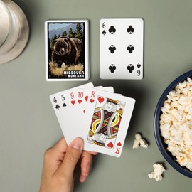 Lantern Press Missoula, Montana, Grizzly Bear, Scratchboard (52 Playing Cards, Poker Size Card Deck with Jokers)