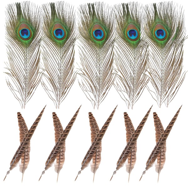 Bailinks 20 Pieces Peacock Feathers and Pheasant Feathers, Pheasant Tails