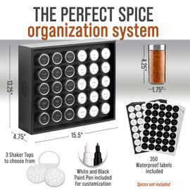 BOURBON & BARREL Wooden Spice Rack Organizer with Glass Jars | Stainless Steel Lids | Bamboo Countertop Spice Organization | 350 Waterproof Spice Labels | 2 Chalk Markers | 30 4oz Jars [Black]