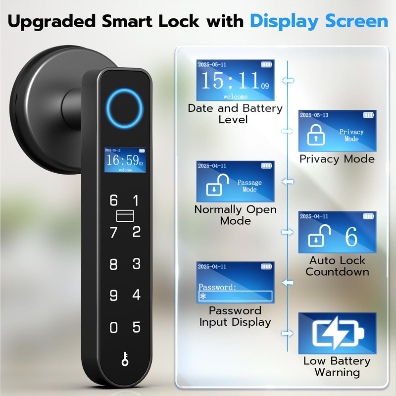 Smart Fingerprint Door Knob Lock with Display Screen, Fingerprint Biometric