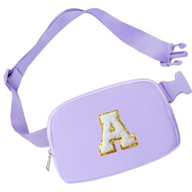 Aganmi Initial Belt Bag Preppy 4 5 6 7 8 9 10 11 12 13 Year Old Girl Birthday Gifts Cute Crossbody Bags Small Fanny Waist Pack Christmas Trendy Gift for Daughter Granddaughter Women Teen Girl Purple A
