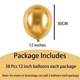 Balloons Metallic Gold 12 Inch for Party Shiny 36 Pieces 30 cm Metallic Chrome Gold Latex Balloons Helium Balloons for Birthday, Wedding, Baby Shower Graduation Christmas Party Decorations