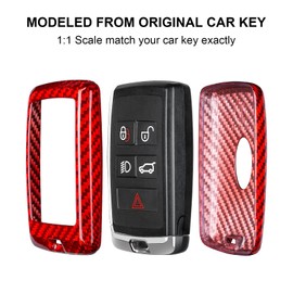 T-carbon Key Fob Cover Compatible with Landrover,Carbon Fiber Key Fob Cover Compatible with Range Rover Eoque Freelander 2 Discovery Car Key case Accessories with Keychain,Red