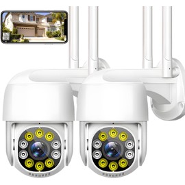 AXIDUN 2PCS Cámara de Seguridad Exterior WiFi Inalambrica HD 1080P，IP66,360°,con Visión Nocturna de Color con Audio Bidireccional, Detección de Movimiento con Alerta,Compatible con iOS y Android