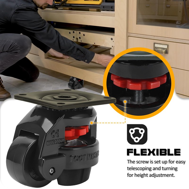 Retractable Machine Leveling Casters - 4 Pack - 4400 lbs