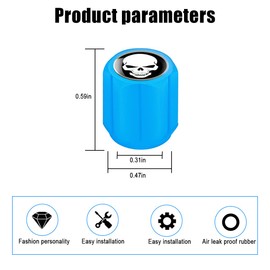 12PCS Fluorescent Skull Car Tire Valve Stem Caps, ABS Corrosion Resistant Wheel Valve Cover, Luminous Illuminated Cap Glow in The Dark, Auto Decor Accessories for Motorcycles Bicycles (Blue/White)