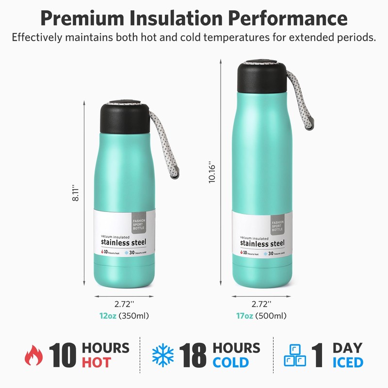 Water Bottle with Portable Lid Metal Thermos Vacuum Insulated Stainless