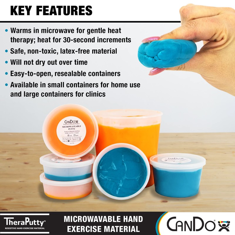CanDo 300869 Microwavable TheraPutty Exercise Material, Blue, Firm, 6oz