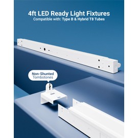 Sunco 4FT LED Strip Light, Workshop Garage Ceiling Lights, Holds 1 Tube Light, Non-Dimmable, Works with Type B Or Hybrid Tubes, Easy Installation, Tombstones Included, Indoor Use, UL 4 Pack.