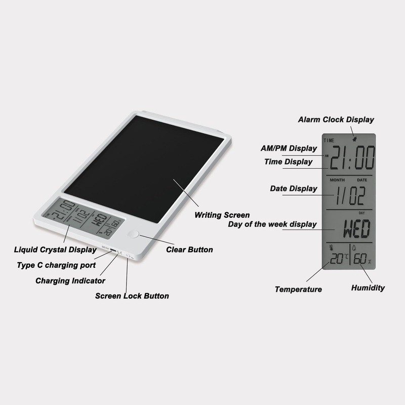 Multi Functional Electronic Writing Board with Calendar and Notepad, Lightweight
