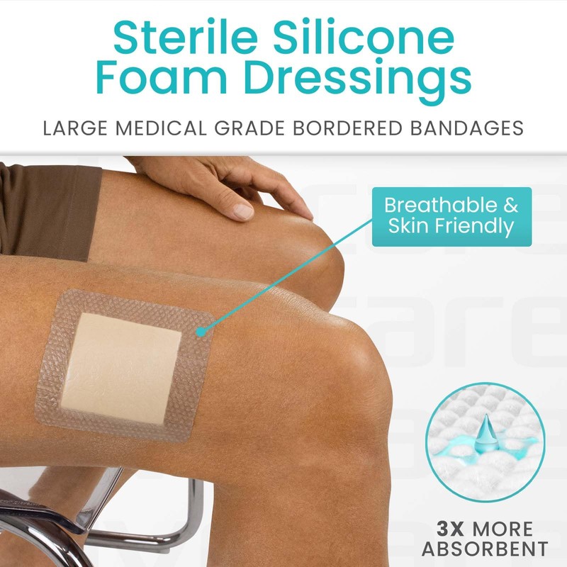ViveCare Silicone Foam Dressing 2x2 with Border Adhesive - Bed