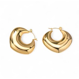 Bloomstone, Modern 18K Gold PVD Stainless Steel-Plated Chunky Heart Hoop Earrings – Hypoallergenic, Tarnish-Resistant, Waterproof Hoops for Women (Gold, Silver) (Gold)