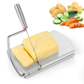 DGLOZE Cheese Slicer Cutter, Stainless Steel Cheese Cutter Board with Blade for Block Cheese, Vegetables, Butter, Sausages, Bread