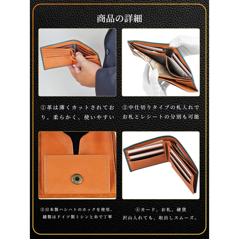 Fabriczio Men's Bifold Wallet, Box Shape, Coin Purse, Thin, Soft,
