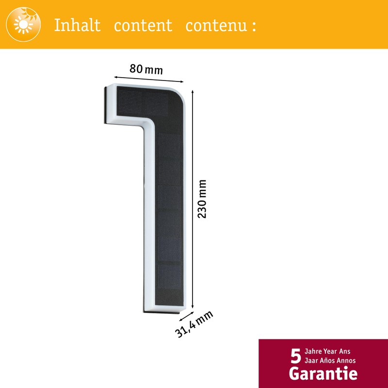Paulmann Outdoor Solar House Number 1 3000 K IP44 Akk
