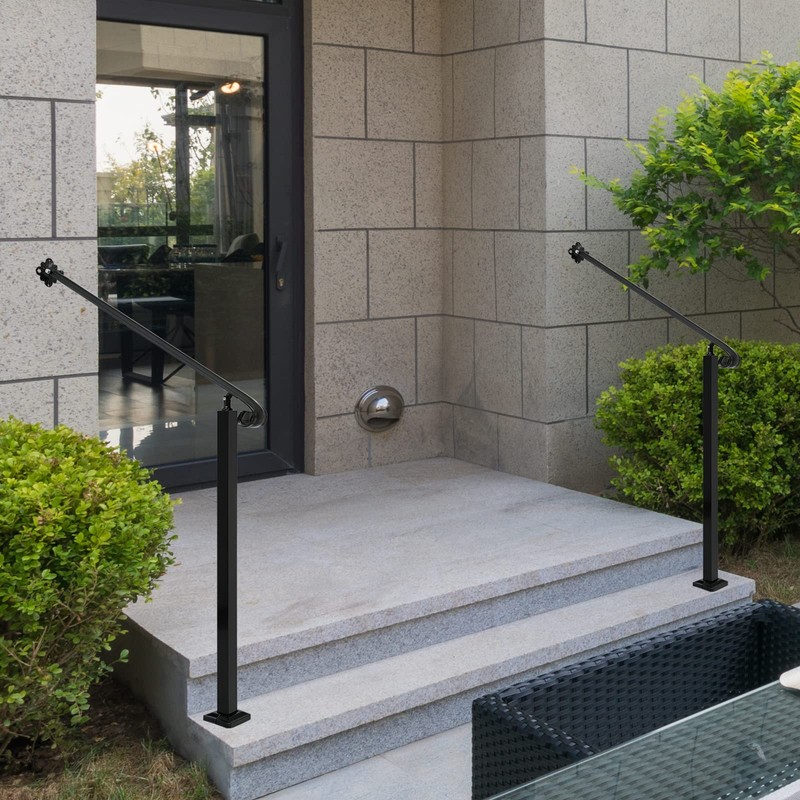 Zwinz Adjustable Handrail 1-3 Step, Wall&Floor Mounted Wrought Iron Handrails,
