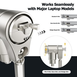 AboveTEK 3-in-1 Universal Laptop Cable Lock, Professional Laptop Security Lock with 2 Keys, Cut-Resistant Steel Locking Cable with 360° Rotating Head, Compatible with K-Slot, Nano & Wedge Slot