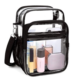 Blvornl Clear Crossbody Bag with Adjustable Shoulder Strap, Stadium Approved PVC Purse Bag with Front and Side Pocket, Messenger Bag for Women and Men for Concerts Events Festivals