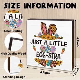 Funny Easter Bunny Decor, Cute Gifts for Women Kids, Easter Decorations Wood Block Sign for Home Kitchen Bathroom Shelf Table Tiered Tray Decor, 4.7" x 4.7"-B12