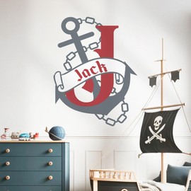 CRYPTONITE CRYPTONITE Custom Name & Initial Pirate Wall Decal I Nautical Wall Stickers for Boy I Anchor Wall Decal for Bedroom Decor I Wall Decals Peel and Stick for Nursery Decor (Pirate Anchor)