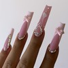 French Tip Press on Nails Long Square Pink Fake Nails