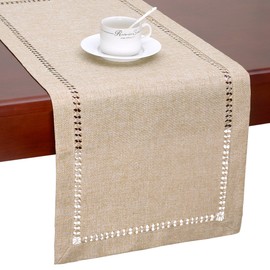 Grelucgo Handmade Hemstitch Beige Table Runner Or Dresser Scarf, Rectangular 14 by 72 Inch
