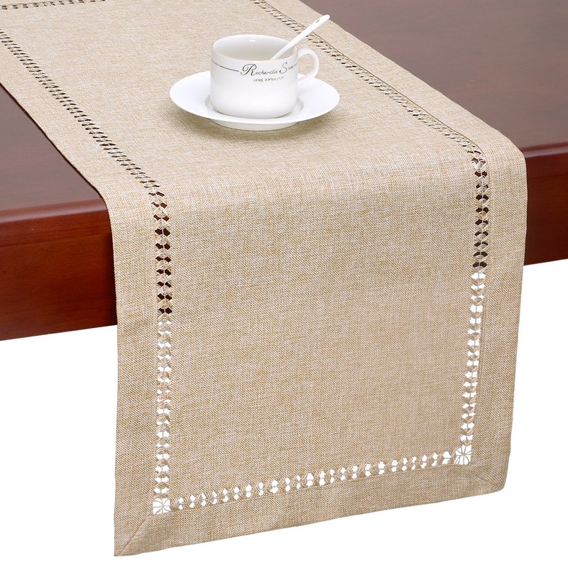 Grelucgo Handmade Hemstitch Beige Table Runner Or Dresser Scarf, Rectangular