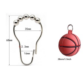 Basketball Shower Curtain Hooks Rings Set of 12, Rust Resistant Stainless Steel Decorative Curtain Ring, Sports Theme Style for Bedroom Bathroom Decor Home Accessories (Basketball)