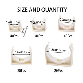 Rrina 160Pcs PVC Water Pipe Clamps U-Shaped Buckles Clips Assortment Kit, 5 Sizes 16/20/25/32/40mm for Water Pipes & Tubing Hoses Support