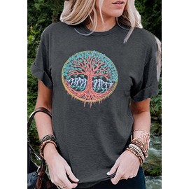 Women Outdoor Hiking Shirt Novelty Plant Lovers Camping T-Shirts Funny Meditation Southern Tree Life Spring Travel Tees Soft Yoga Workout Top, Grey Medium