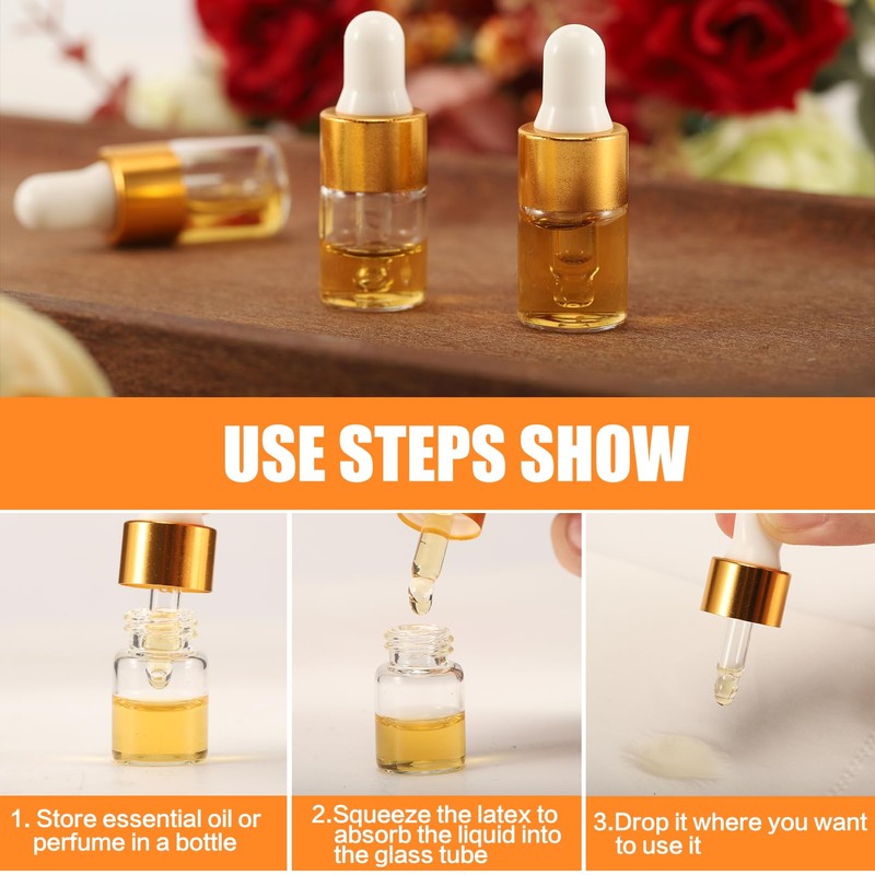 Dyrfolm 100 Pcs Sample Dropper Bottles, 2 ml Mini Glass