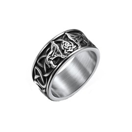 MAGIIE Silver Rings for Men, Viking Rune Ring, Punk Biker Ring for Men, Celtics Men's Ring Made of Stainless Steel, Nordic Mythology Ring, Men, Size 60 to 70, Stainless Steel, No Gemstone