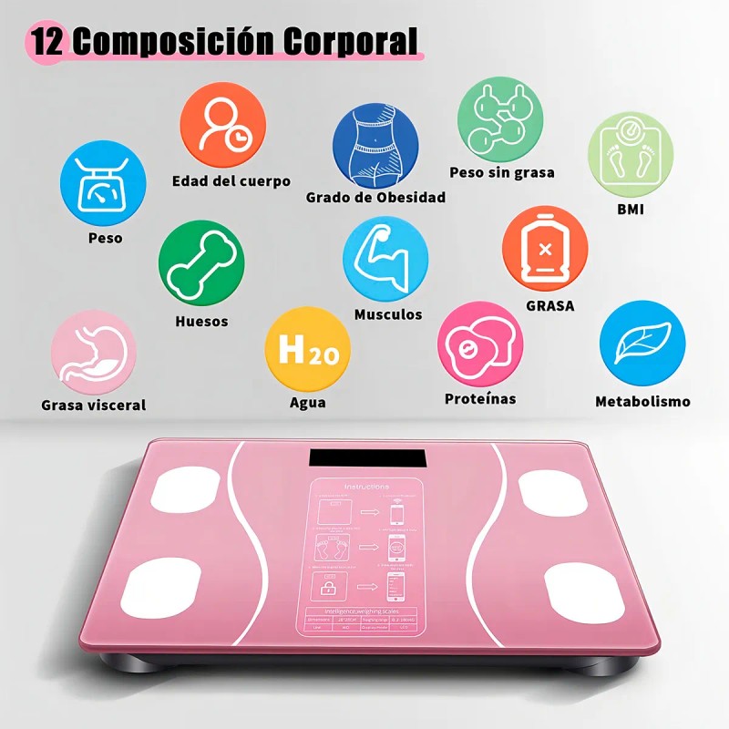 Báscula Inteligente Bluetooth Deylinghs Color Rosa Con App, 180 kg