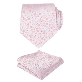 Alizeal Mens Floral Pattern Tie with Flower Printed Pocket Square 3.15inches Colorful Tie Set, Light Pink