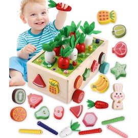 Syvory Montessori Toy from 1 2 3 Years, Children's Baby 7-in-1 Wooden Toy, Carrots Harvest Sorting Stacking Toy, Educational Toy Easter Birthday Gift for 1 2 3 Years Girls Boys