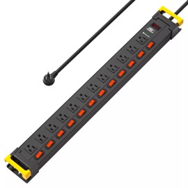 CRST 12 Outlets Heavy Duty Power Strip 1875W Surge Protector 15A Circuit Breaker