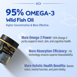 95% Omega 3 Fish Oil for Dogs & Cats, Vet-Formulated with RTG Processed Salmon Oil, Maximum EPA & DHA, Supports Heart, Skin, Coat, Joint，Heart & Immune Health, 100 Soft Gels