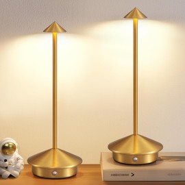 NEWSEE Modern Cordless Table Lamp Set of 2, Portable LED Desk Lamps, 5000mAh Rechargeable Battery Operated Lighting for Bedroom Dining Room Restaurant Coffee Shop Camping Night Light (Gold)