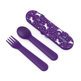 Bentgo® Juego de utensilios para niños, tenedor, cuchara y estuche de almacenamiento de plástico reutilizable, hecho de materiales sin BPA, apto para lavaplatos, ideal para almuerzo escolar, viajes, uso al aire última intervensión (unicornio)