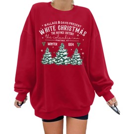 MYHALF Womens White Christmas Sweatshirt Crewneck Christmas Tree Graphic Shirts Oversized Xmas Pullover Sweater