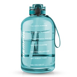 GEMFUL Large Water Bottle with Straw Motivational Time Water Bottle BPA-Free Leak-Proof for Gym Sports Outdoor (Cyan)