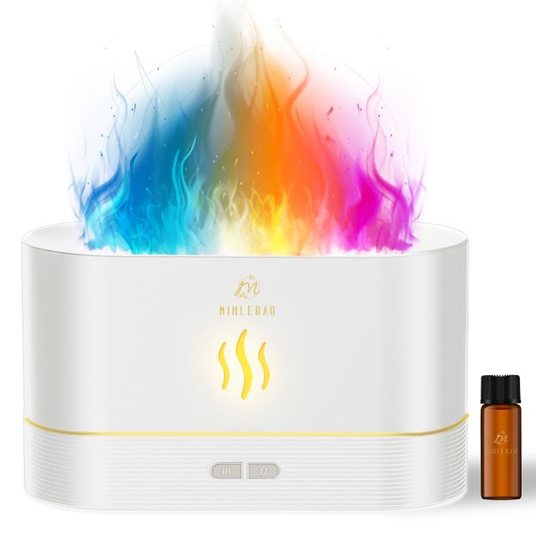 Colorful Aroma Diffuser with Flame Light Mist Humidifier Aromatherapy Diffuser with Waterless Auto-Off Protection for Spa Home Yoga Office (White)